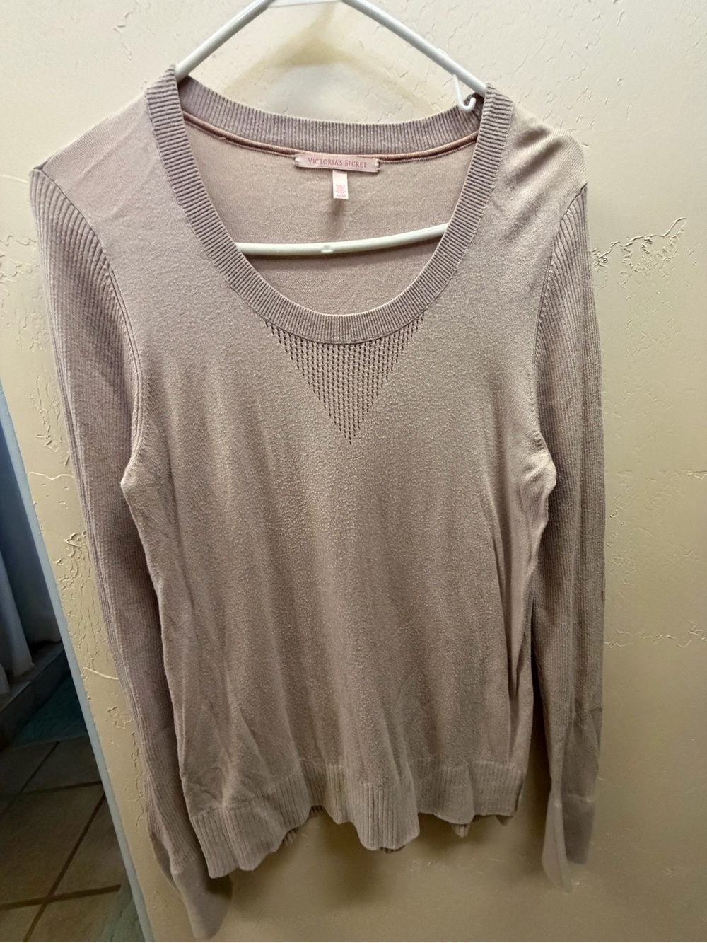 Victoria’s Secret Mauve Gray Cotton Sweater M Sheer V Ribbed